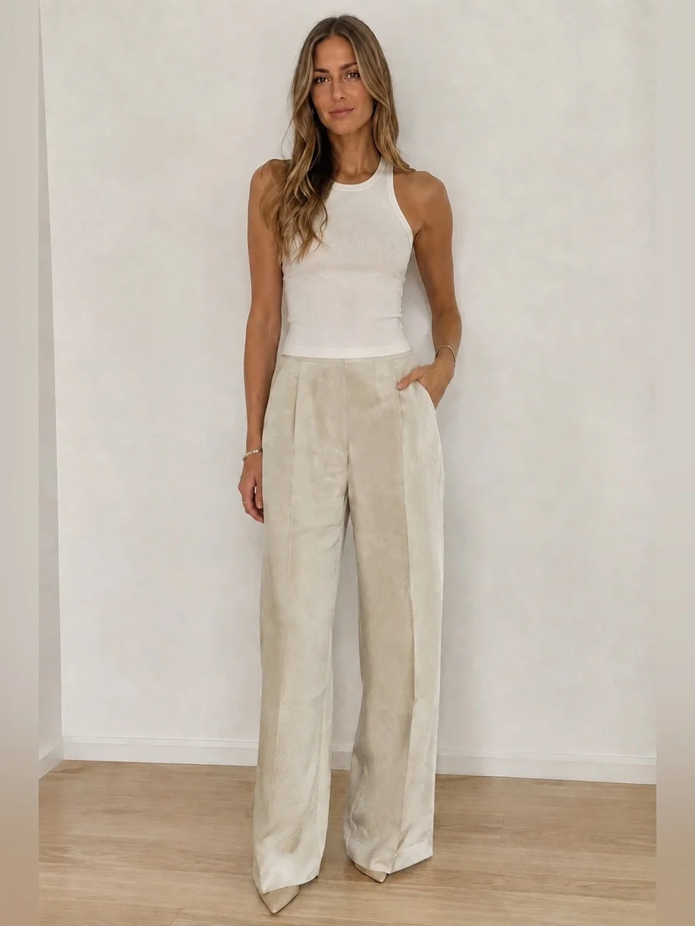 ZW COLLECTION LINEN-BLEND SATIN DARTED TROUSERS